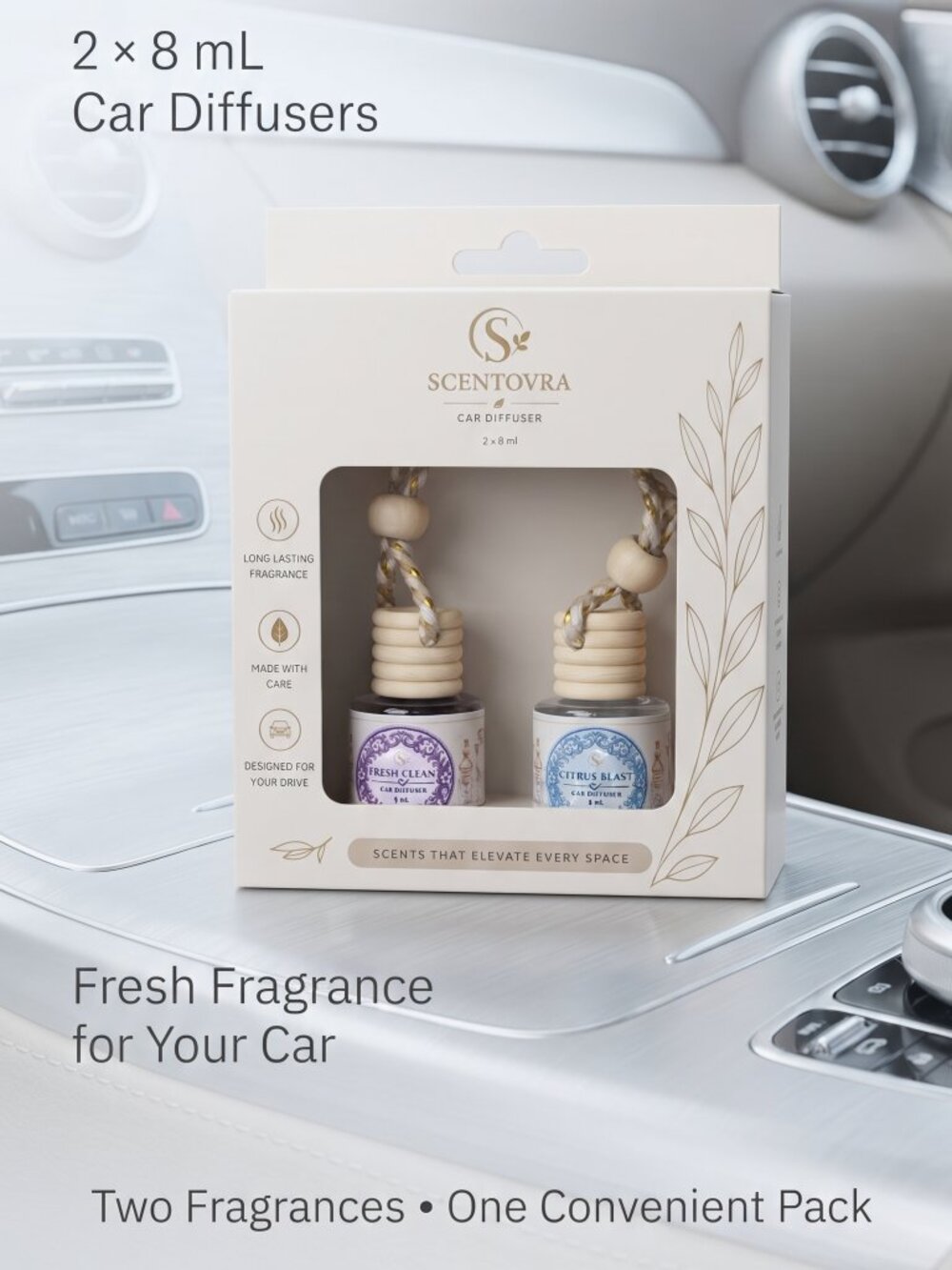 Car Diffuser 1 Pack (Pair of bottles) - Fresh Clean and Citrus Blast